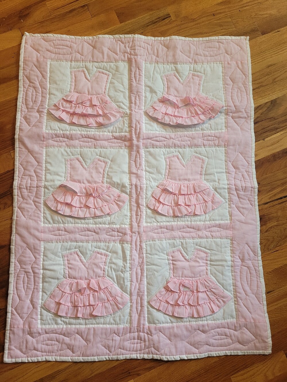 Handmade Baby Girl Quilt Pink Gingham Ruffled Ballerina Dress